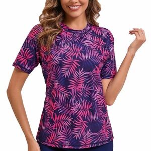 Halcurt Short Sleeve Swim Shirt Women’s Size S Floral Tropical Lined NWOT